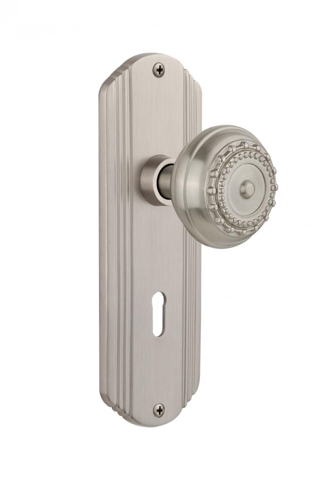 Nostalgic Warehouse Deco Plate with Keyhole Double Dummy Meadows Door Knob in Satin Nickel