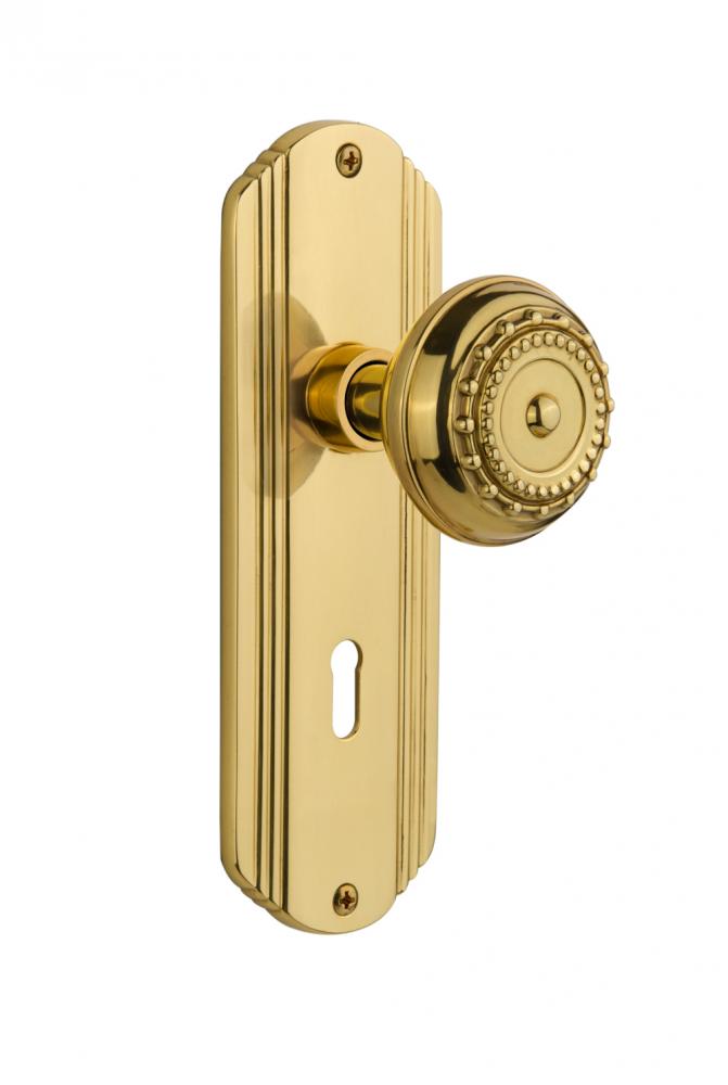 Nostalgic Warehouse Deco Plate Interior Mortise Meadows Door Knob in Polished Brass