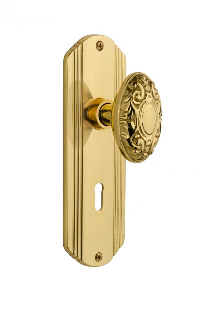 Nostalgic Warehouse Deco Plate with Keyhole Double Dummy Victorian Door Knob in Polished Brass