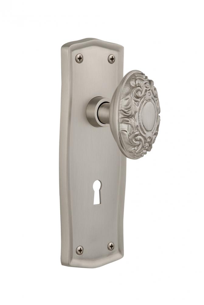 Nostalgic Warehouse Prairie Plate with Keyhole Double Dummy Victorian Door Knob in Satin Nickel