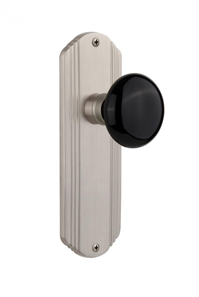 Nostalgic Warehouse Deco Plate Single Dummy Black Porcelain Door Knob in Satin Nickel