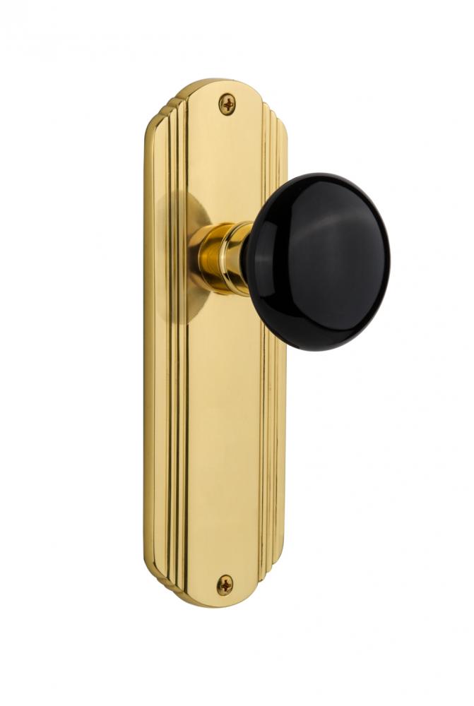 Nostalgic Warehouse Deco Plate Double Dummy Black Porcelain Door Knob in Unlacquered Brass