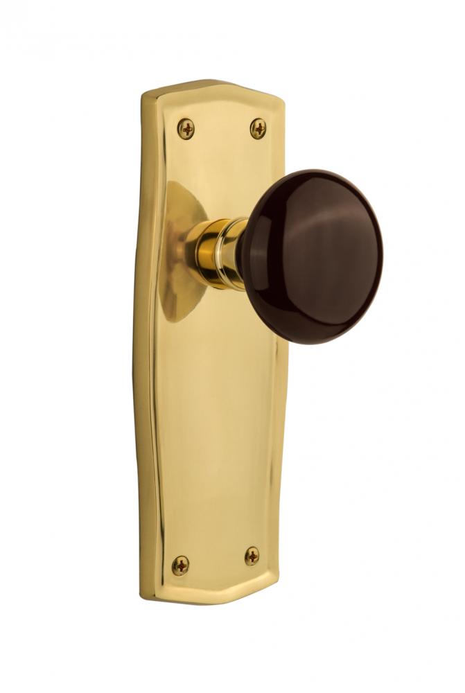 Nostalgic Warehouse Prairie Plate Double Dummy Brown Porcelain Door Knob in Polished Brass