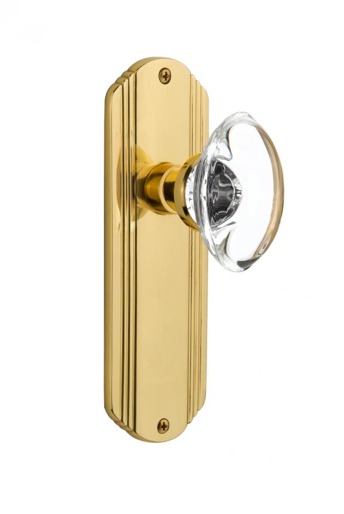 Nostalgic Warehouse Deco Plate Double Dummy Oval Clear Crystal Glass Door Knob in Polished Brass