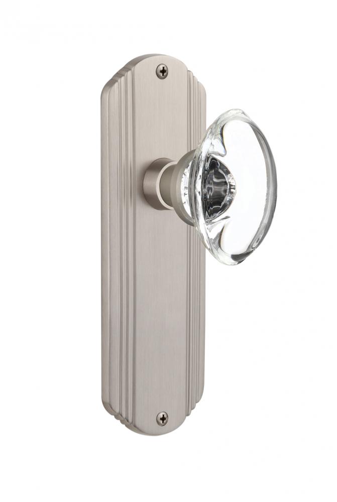 Nostalgic Warehouse Deco Plate Double Dummy Oval Clear Crystal Glass Door Knob in Satin Nickel