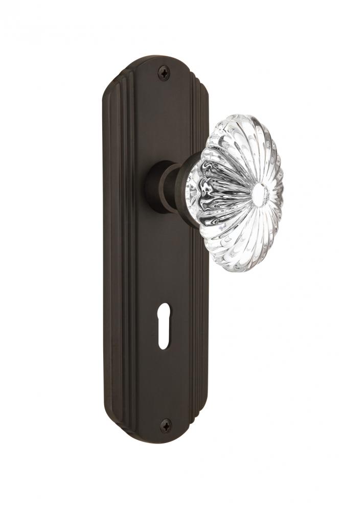 Nostalgic Warehouse Deco Plate with Keyhole Single Dummy Oval Fluted Crystal Glass Door Knob in Oi