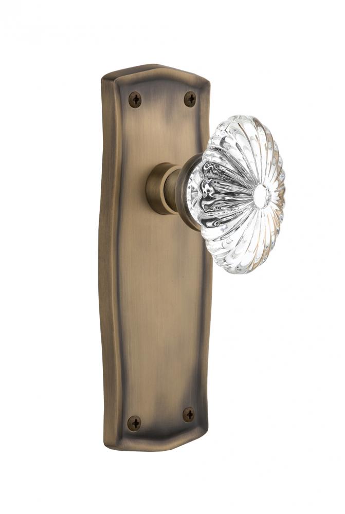 Nostalgic Warehouse Prairie Plate Double Dummy Oval Fluted Crystal Glass Door Knob in Antique Bras