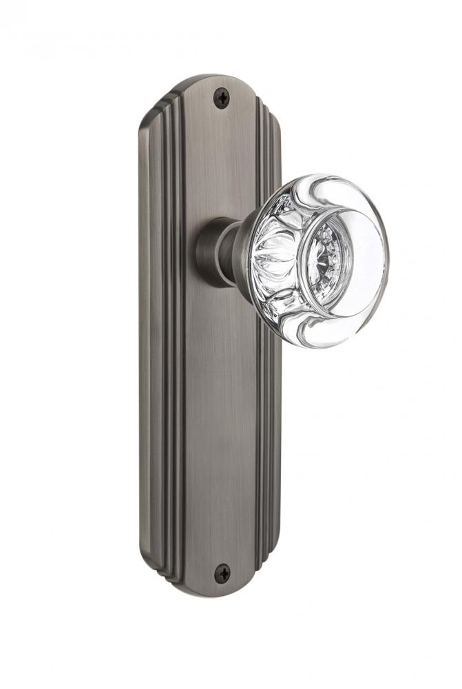 Nostalgic Warehouse Deco Plate Double Dummy Round Clear Crystal Glass Door Knob in Antique Pewter