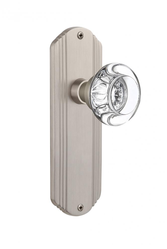 Nostalgic Warehouse Deco Plate Double Dummy Round Clear Crystal Glass Door Knob in Satin Nickel
