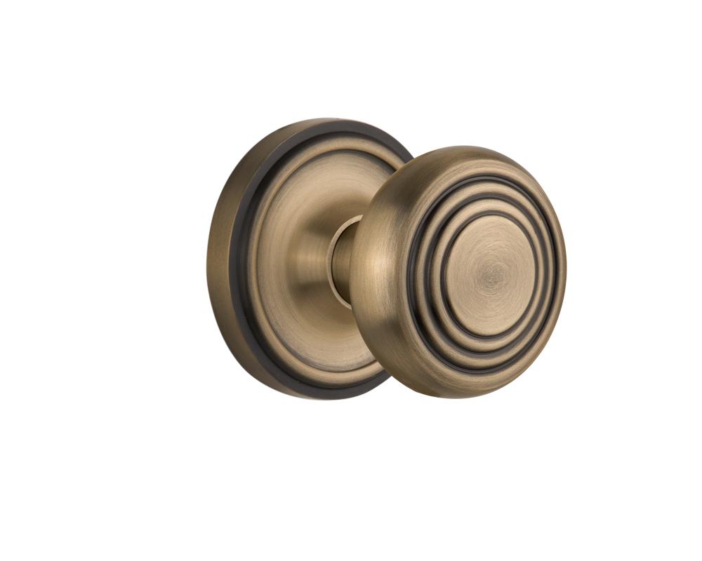 Nostalgic Warehouse Classic Rosette Passage Deco Door Knob in Antique Brass