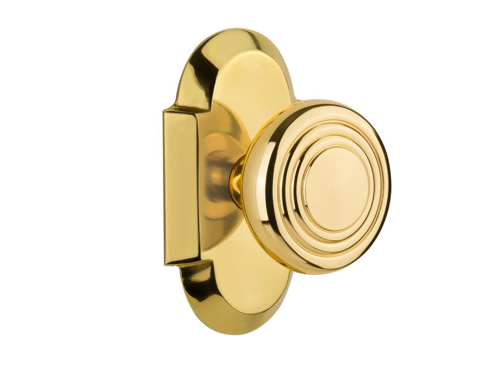 Nostalgic Warehouse Cottage Plate Privacy Deco Door Knob in Polished Brass