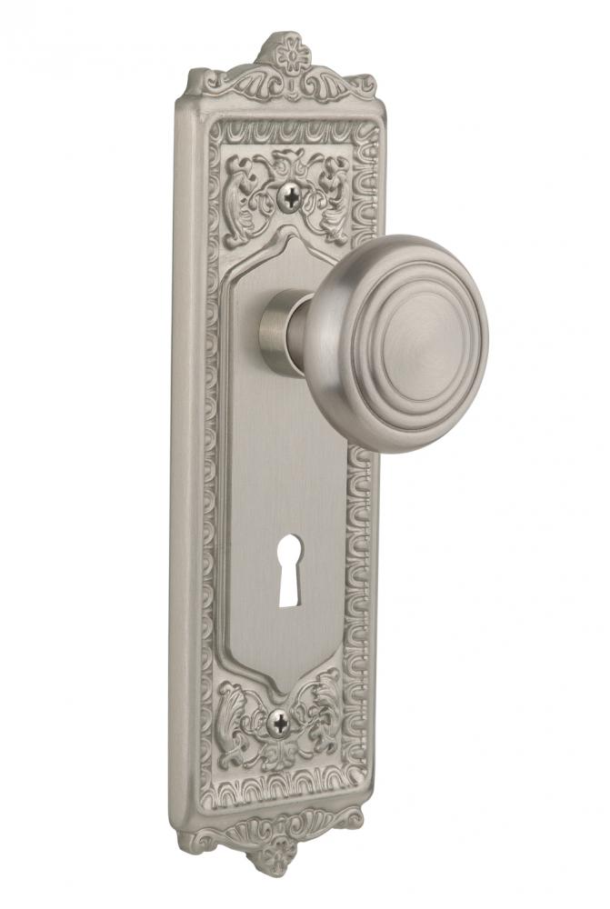 Nostalgic Warehouse Egg & Dart Plate with Keyhole Double Dummy Deco Door Knob in Satin Nickel