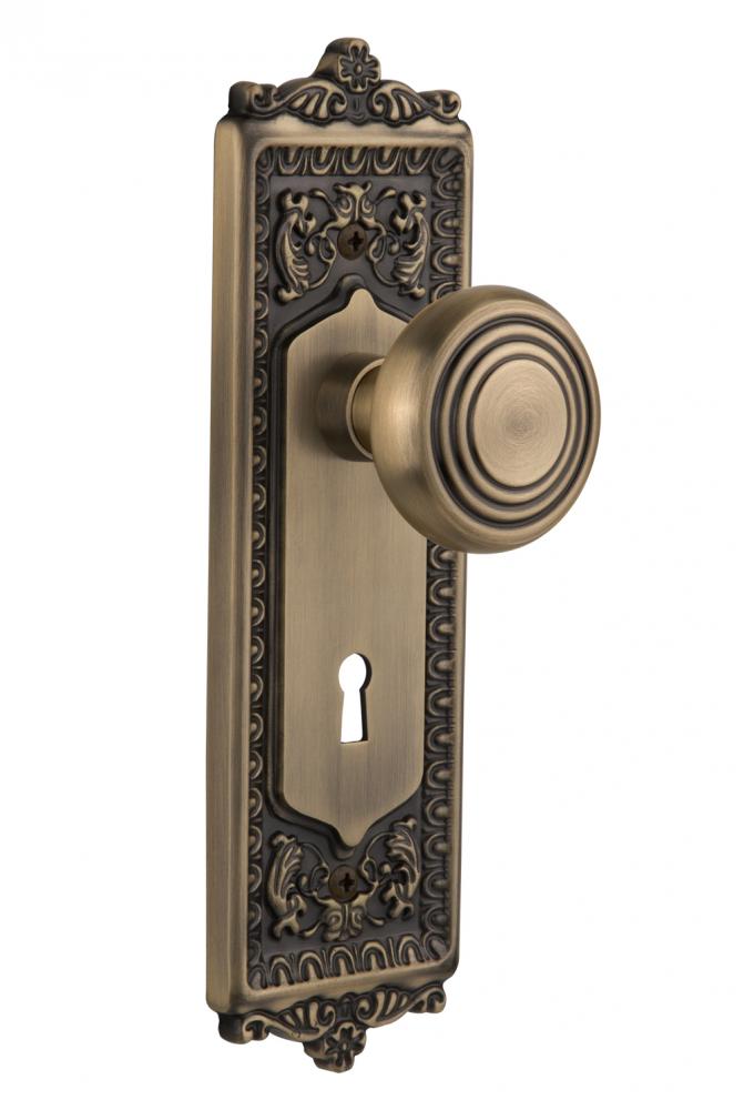 Nostalgic Warehouse Egg & Dart Plate with Keyhole Privacy Deco Door Knob in Antique Brass