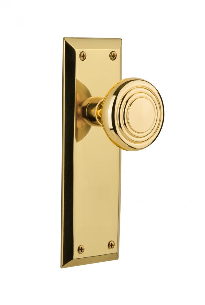 Nostalgic Warehouse New York Plate Passage Deco Door Knob in Unlacquered Brass