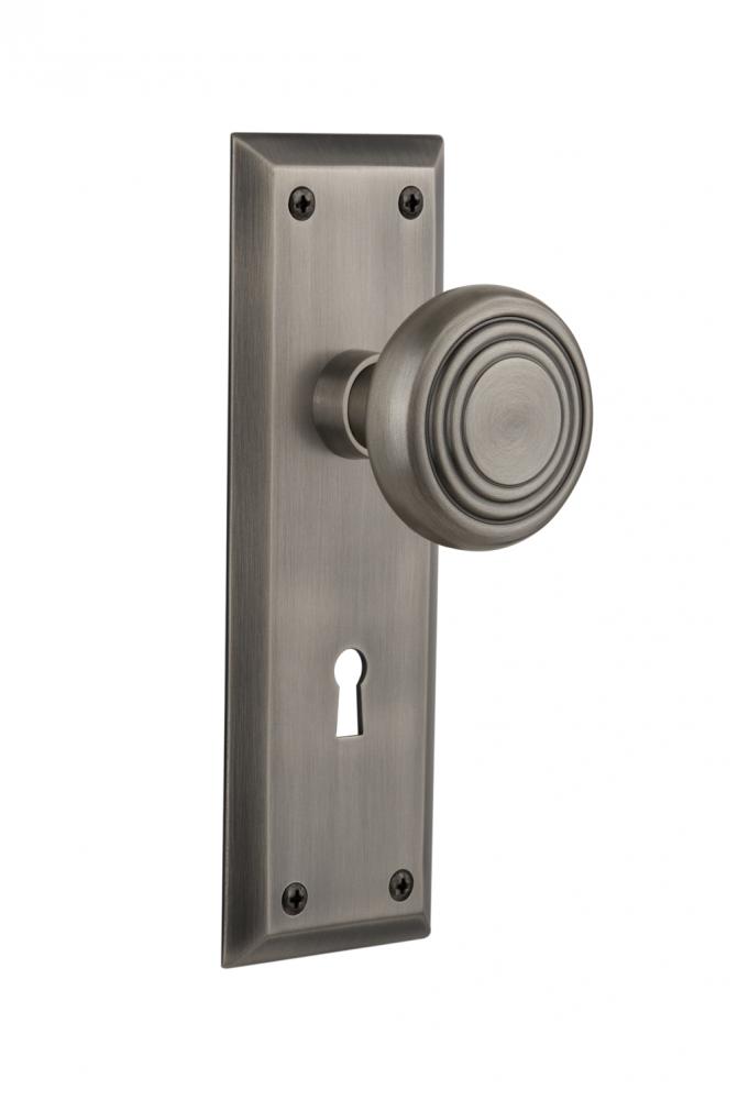 Nostalgic Warehouse New York Plate with Keyhole Passage Deco Door Knob in Antique Pewter