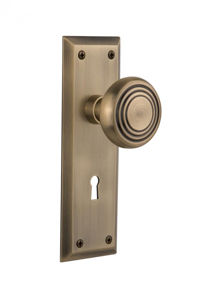 Nostalgic Warehouse New York Plate with Keyhole Double Dummy Deco Door Knob in Antique Brass