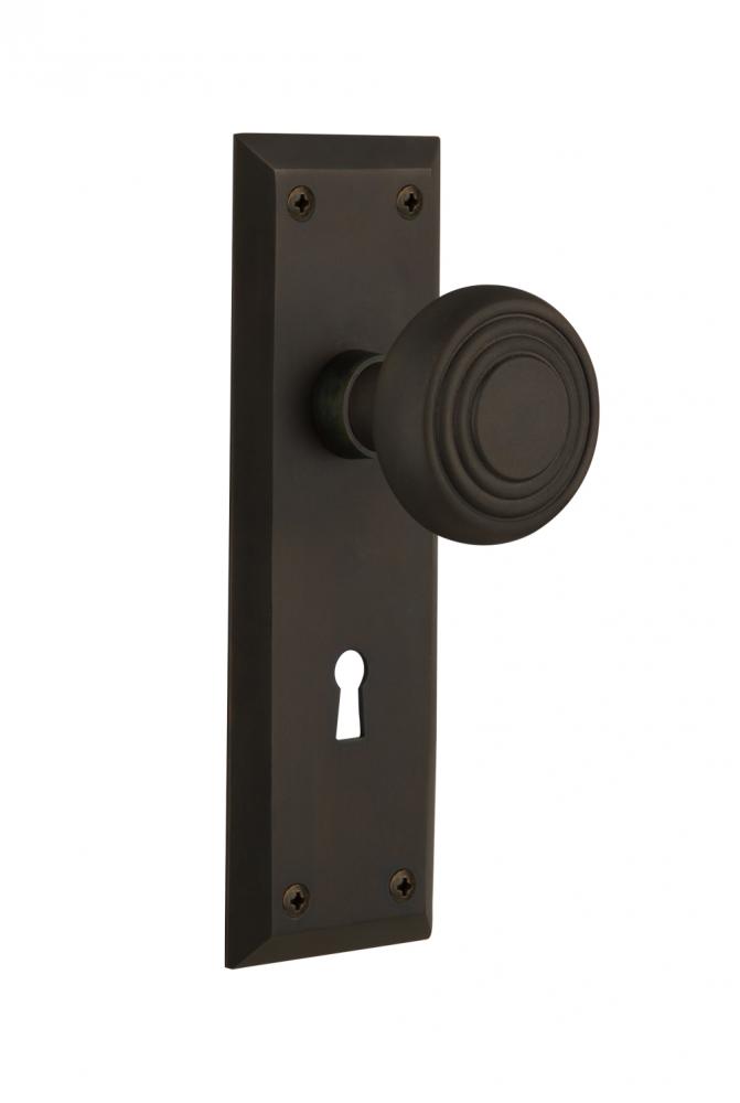 Nostalgic Warehouse New York Plate with Keyhole Double Dummy Deco Door Knob in Oil-Rubbed Bronze