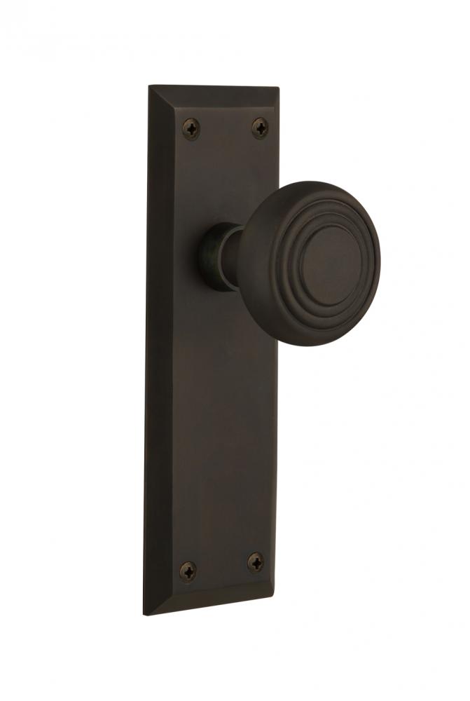 Nostalgic Warehouse New York Plate Privacy Deco Door Knob in Oil-Rubbed Bronze