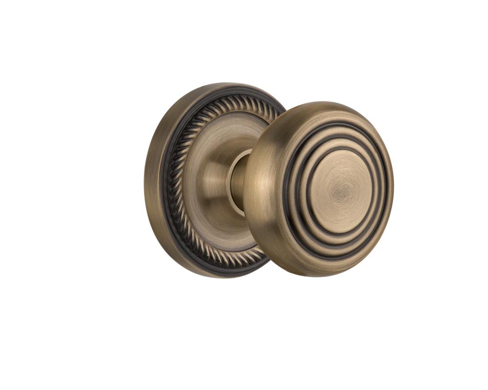 Nostalgic Warehouse Rope Rosette Passage Deco Door Knob in Antique Brass