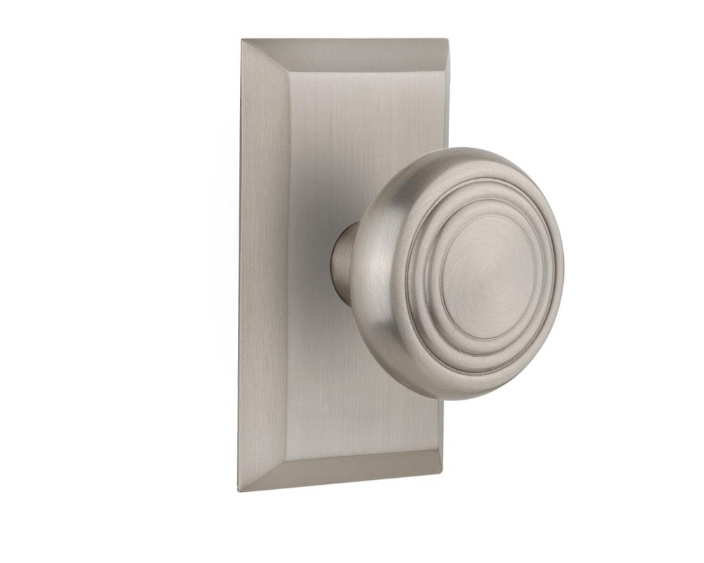 Nostalgic Warehouse Studio Plate Passage Deco Door Knob in Satin Nickel