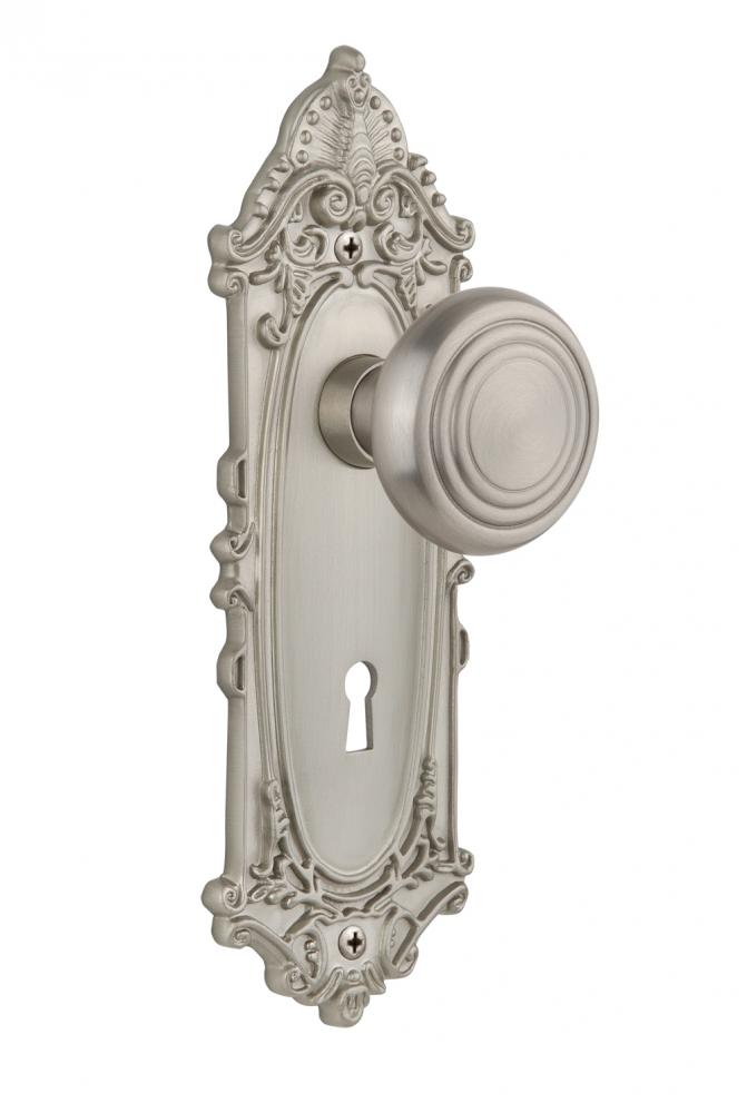 Nostalgic Warehouse Victorian Plate with Keyhole Passage Deco Door Knob in Satin Nickel