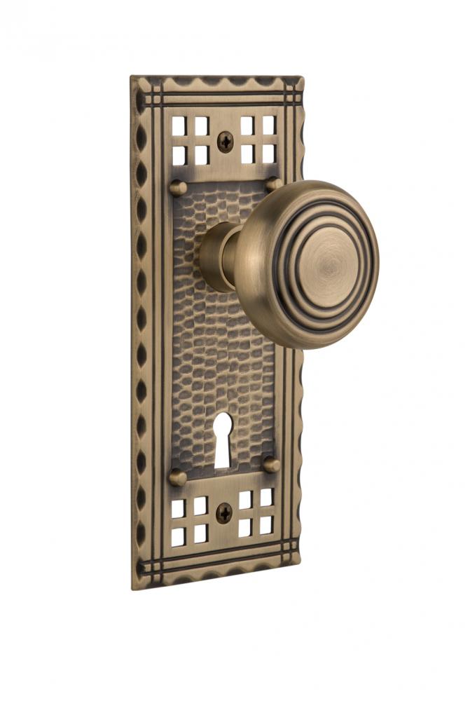 Nostalgic Warehouse Craftsman Plate with Keyhole Privacy Deco Door Knob in Antique Brass