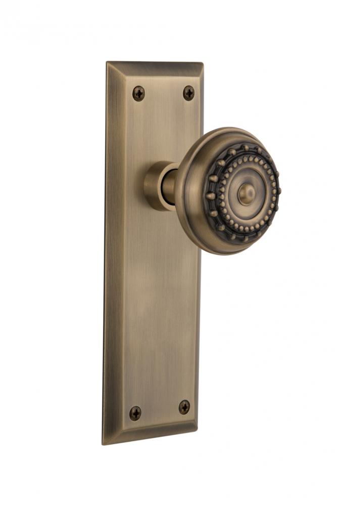 Nostalgic Warehouse New York Plate Double Dummy Meadows Door Knob in Antique Brass