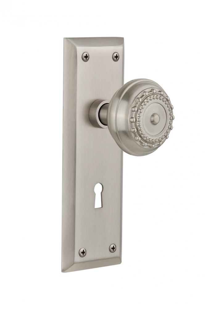 Nostalgic Warehouse New York Plate with Keyhole Double Dummy Meadows Door Knob in Satin Nickel