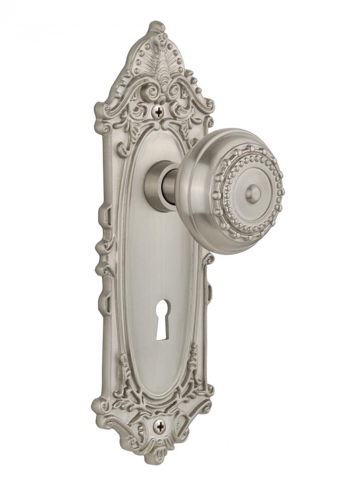 Nostalgic Warehouse Victorian Plate with Keyhole Double Dummy Meadows Door Knob in Satin Nickel