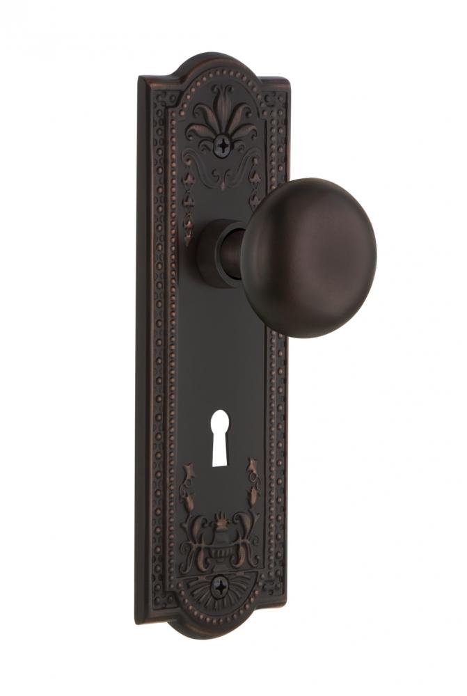 Nostalgic Warehouse Meadows Plate with Keyhole Privacy New York Door Knob in Timeless Bronze