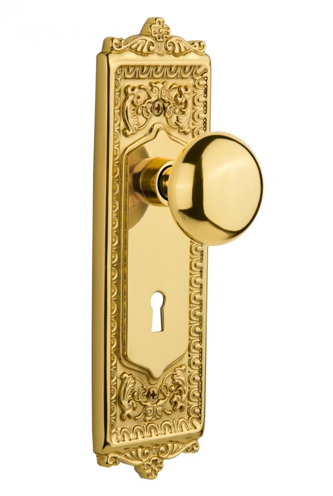 Nostalgic Warehouse Egg & Dart Plate Interior Mortise New York Door Knob in Polished Brass