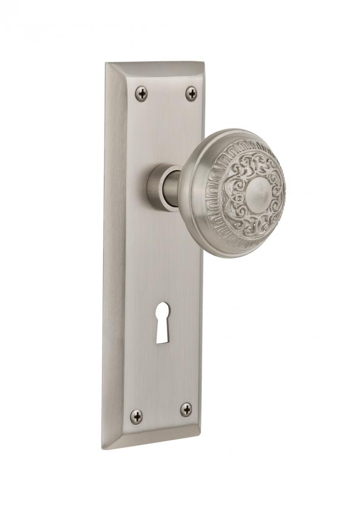Nostalgic Warehouse New York Plate Interior Mortise Egg & Dart Door Knob in Satin Nickel