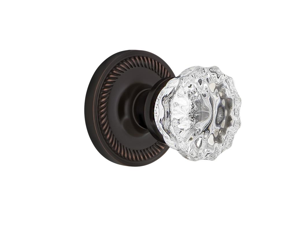 Nostalgic Warehouse Rope Rosette Passage Crystal Glass Door Knob in Timeless Bronze