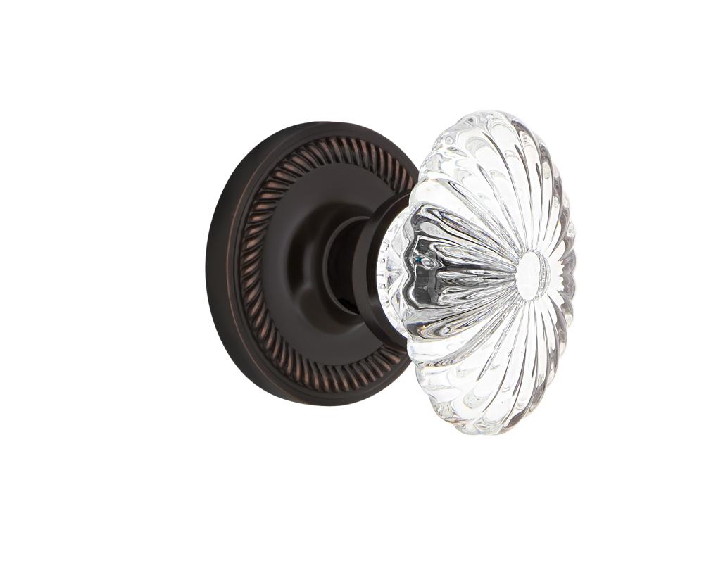 Nostalgic Warehouse Rope Rosette Passage Oval Fluted Crystal Glass Door Knob in Timeless Bronze