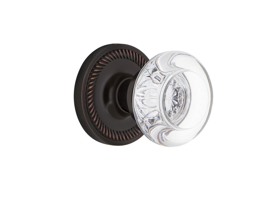 Nostalgic Warehouse Rope Rosette Passage Round Clear Crystal Glass Door Knob in Timeless Bronze