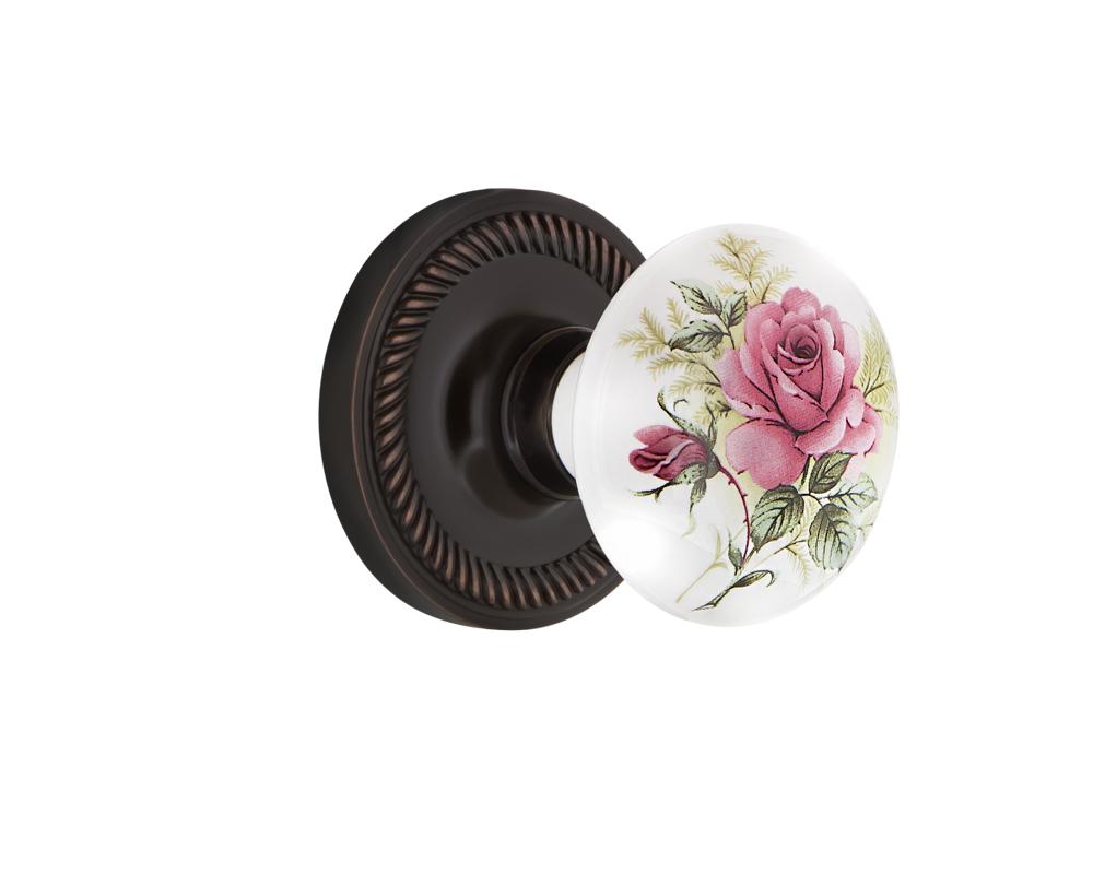 Nostalgic Warehouse Rope Rosette Passage White Rose Porcelain Door Knob in Timeless Bronze