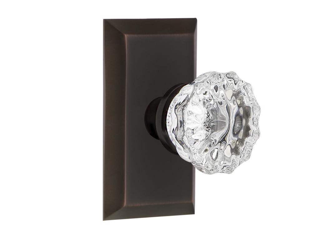 Nostalgic Warehouse Studio Plate Passage Crystal Glass Door Knob in Timeless Bronze