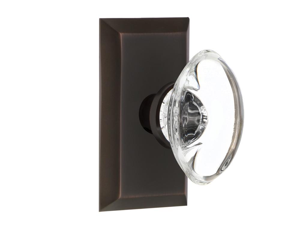 Nostalgic Warehouse Studio Plate Passage Oval Clear Crystal Glass Door Knob in Timeless Bronze