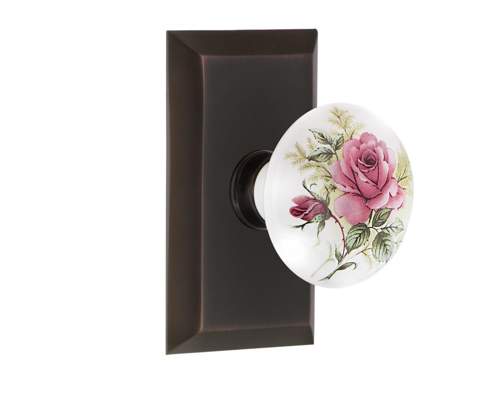 Nostalgic Warehouse Studio Plate Passage White Rose Porcelain Door Knob in Timeless Bronze