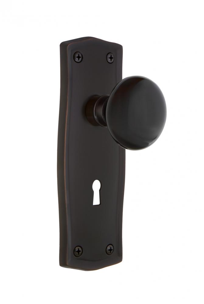 Nostalgic Warehouse Prairie Plate with Keyhole Passage Black Porcelain Door Knob in Timeless Bronz