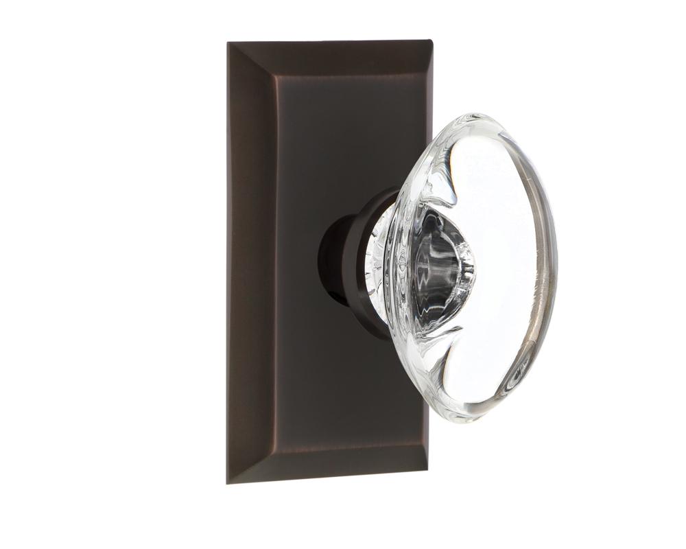 Nostalgic Warehouse Studio Plate Double Dummy Oval Clear Crystal Glass Door Knob in Timeless Bronz