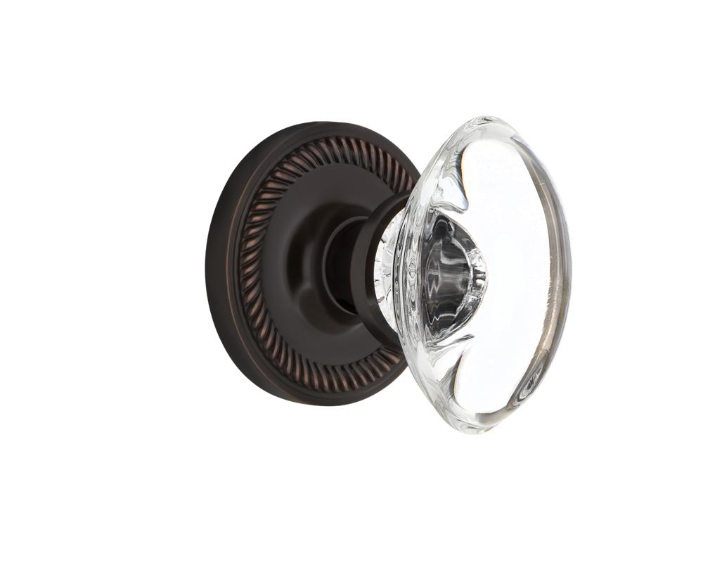 Nostalgic Warehouse Rope Rosette Privacy Oval Clear Crystal Glass Door Knob in Timeless Bronze