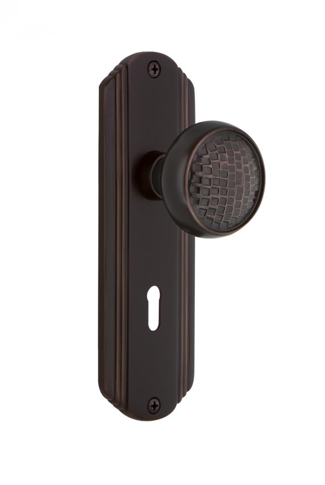 Nostalgic Warehouse Deco Plate with Keyhole Privacy Craftsman Door Knob in Timeless Bronze