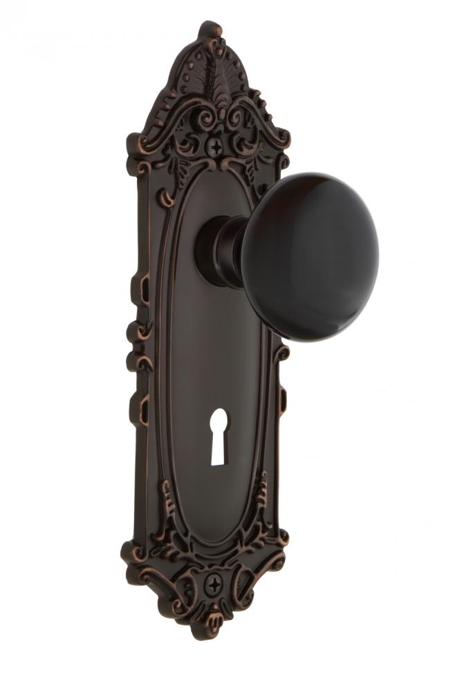 Nostalgic Warehouse Victorian Plate with Keyhole Privacy Black Porcelain Door Knob in Timeless Bro