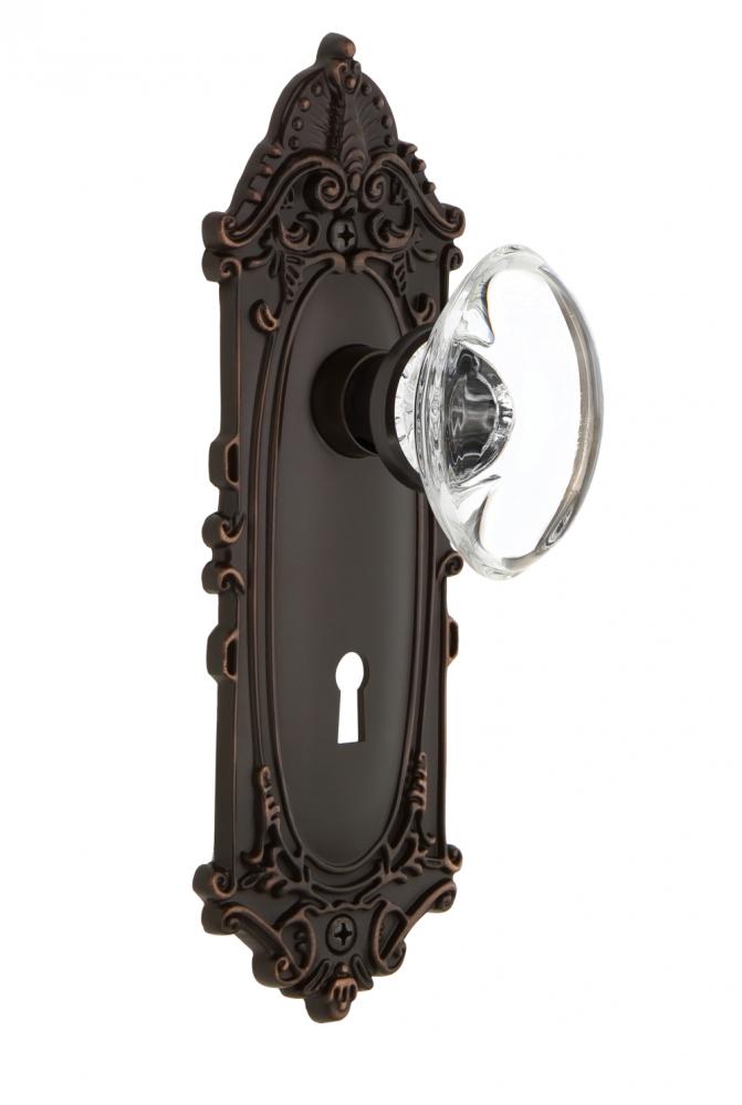 Nostalgic Warehouse Victorian Plate with Keyhole Privacy Oval Clear Crystal Glass Door Knob in Tim