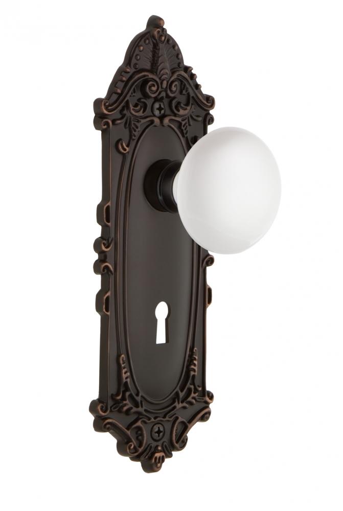 Nostalgic Warehouse Victorian Plate with Keyhole Privacy White Porcelain Door Knob in Timeless Bro