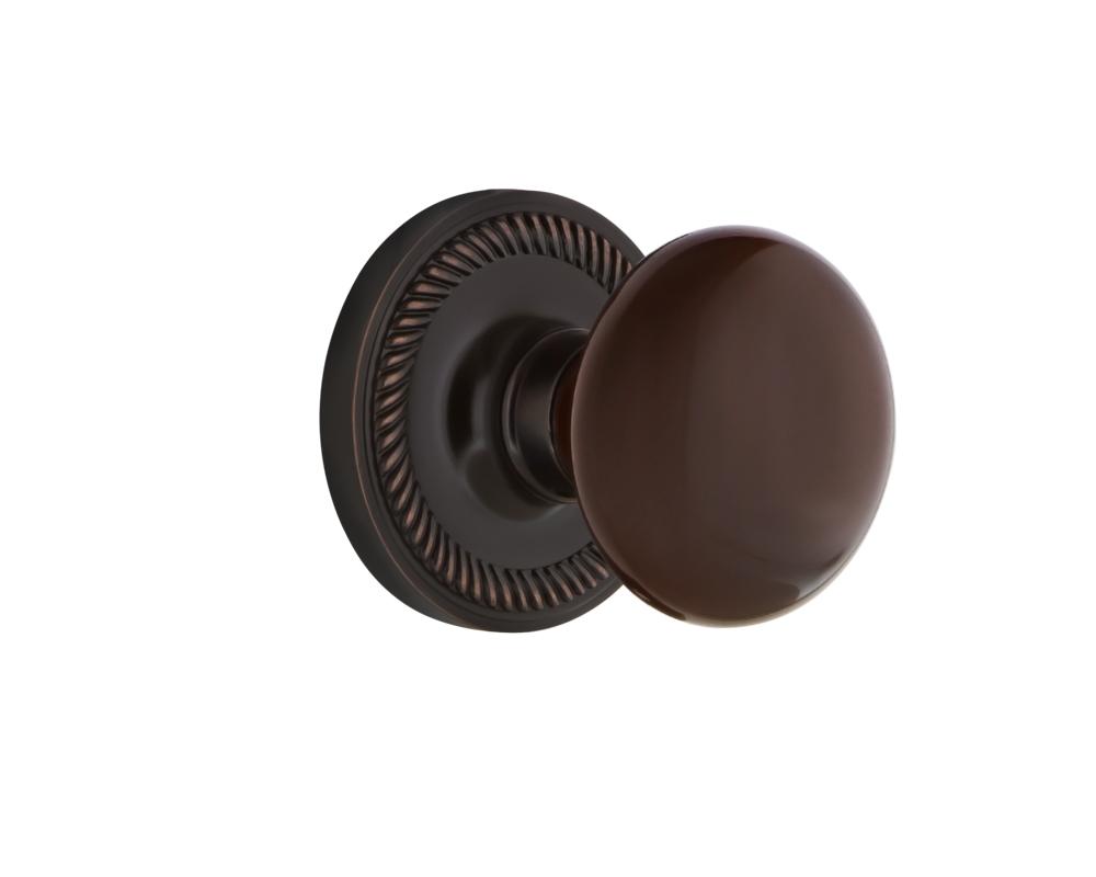 Nostalgic Warehouse Rope Rosette Interior Mortise Brown Porcelain Door Knob in Timeless Bronze