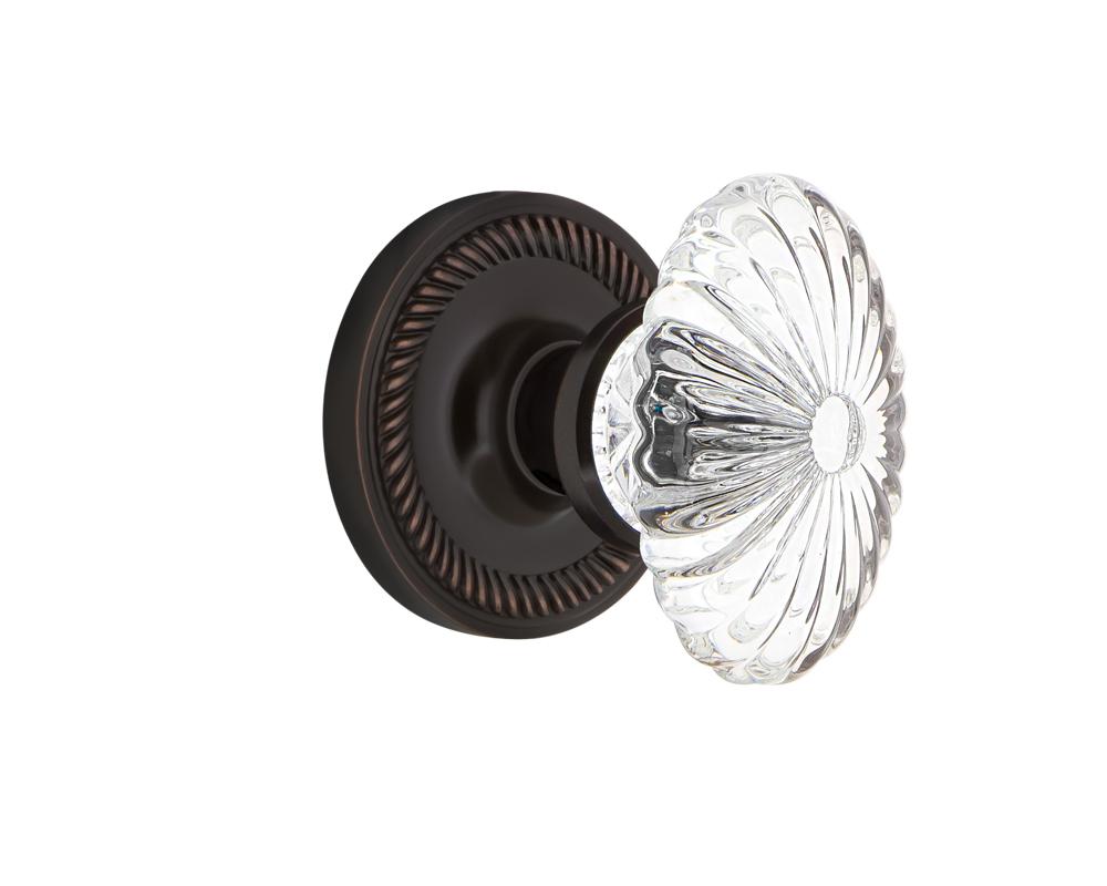Nostalgic Warehouse Rope Rosette Interior Mortise Oval Fluted Crystal Glass Door Knob in Timeless