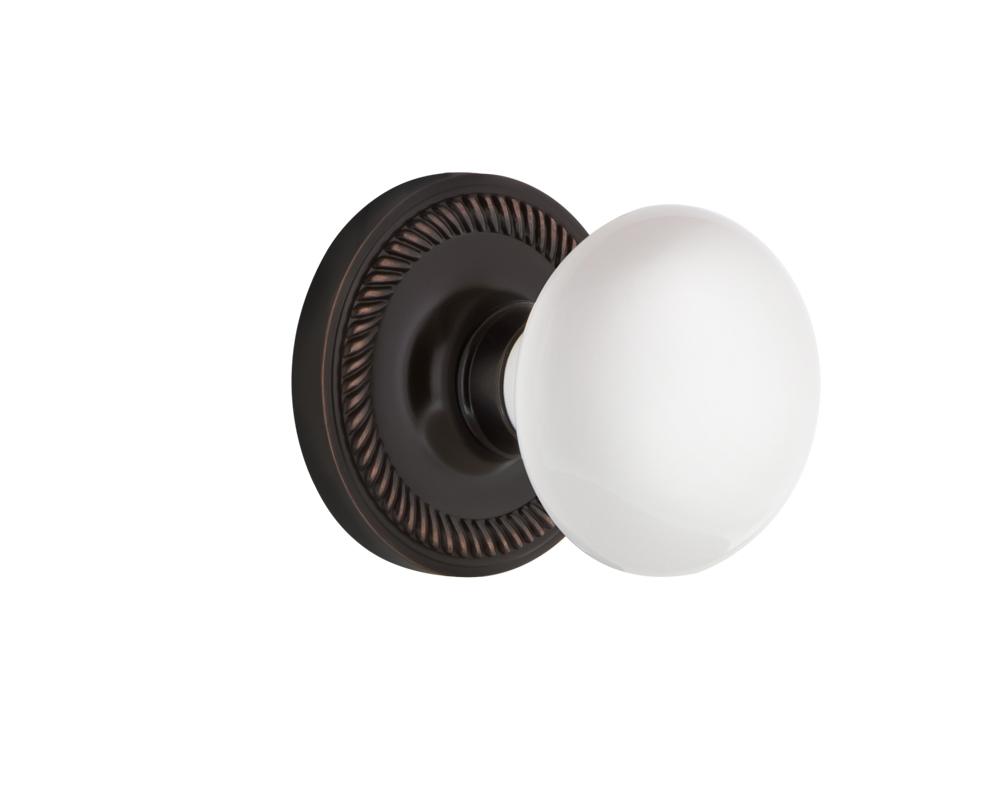 Nostalgic Warehouse Rope Rosette Interior Mortise White Porcelain Door Knob in Timeless Bronze