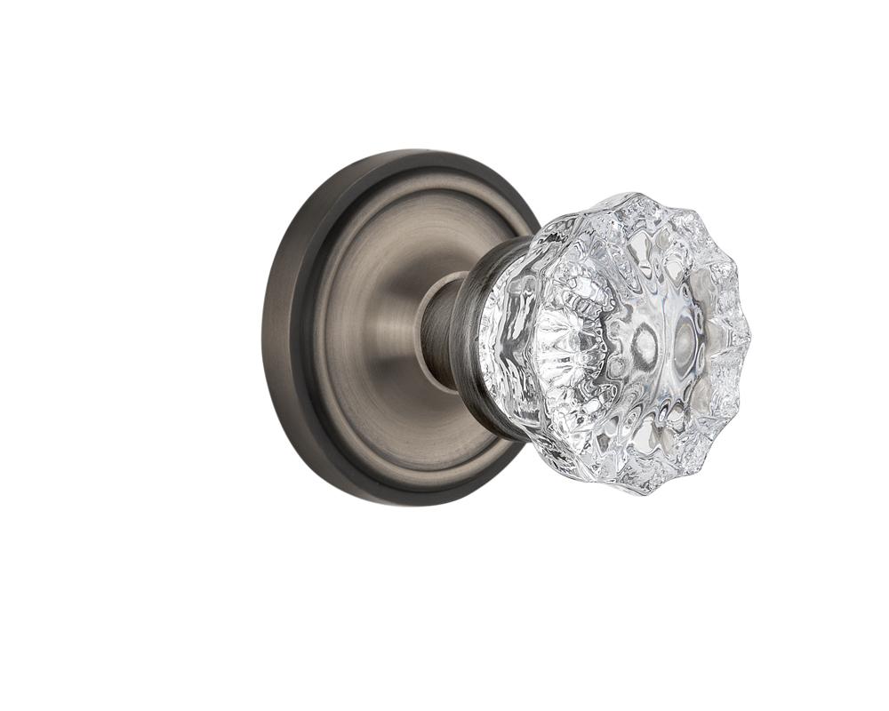 Nostalgic Warehouse Classic Rosette Passage Crystal Glass Door Knob in Antique Pewter